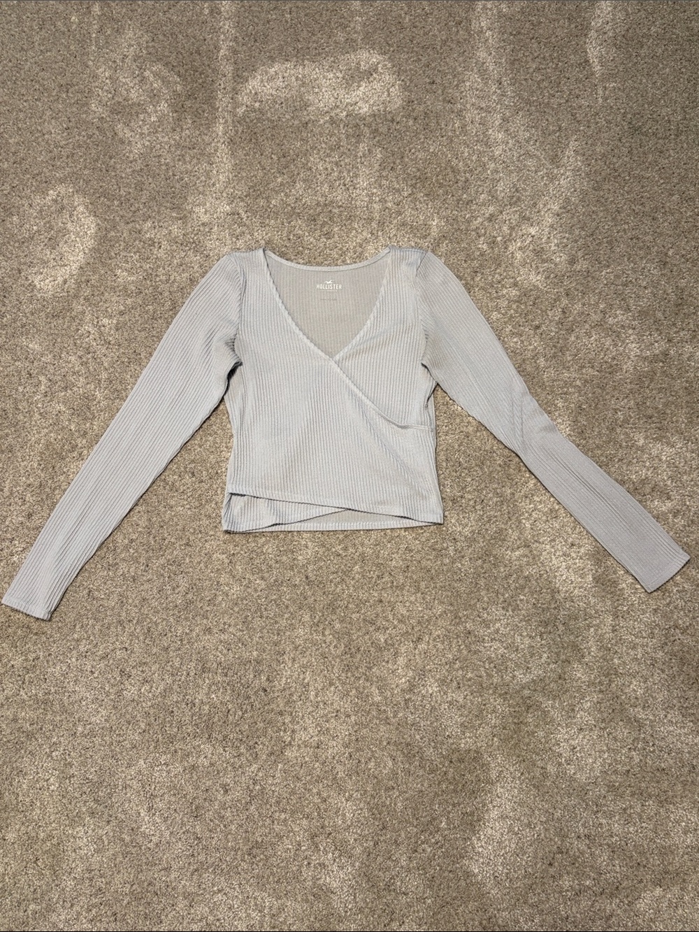Hollister Light Blue Ribbed Wrap Long-Sleeve Top